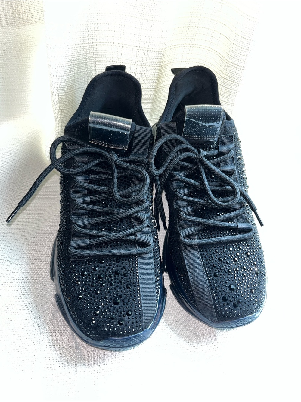 Steve Madden Black Rhinestone Knit Platform Sneakers - Picture 3 of 4